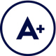 Logo z literą \'A\' i symbolem \'+\', umieszczone w ciemnym okręgu.