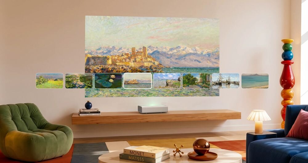 Projektor laserowy XGIMI Mira, XGIMI WALL, artystyczne tapety, prywatna galeria sztuki, projektor wyświetlający obraz na ścianie