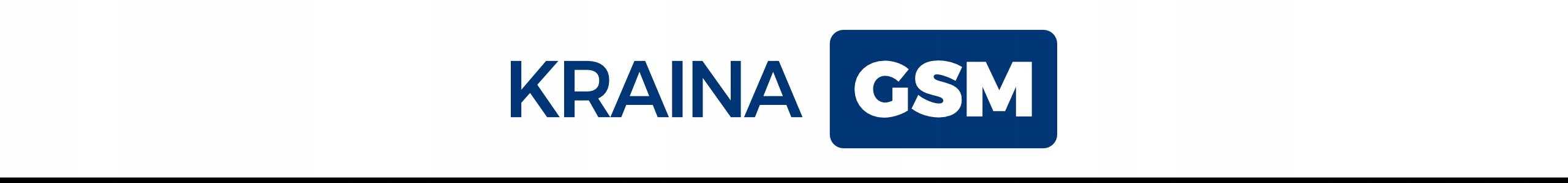 Logo z napisem \'KRAINA GSM\' w kolorze niebieskim, gdzie \'GSM\' jest na niebieskim tle.