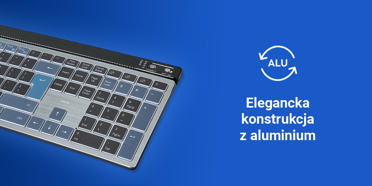 Zestaw HAMA WK-750 Szary,
				solidna konstrukcja z aluminium, produkt oraz biały napis elegancka konstrukcja z aluminium na niebieskim tle