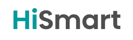 Logo z napisem \'HiSmart\' w kolorach turkusowym i szarym na białym tle.