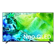 Telewizor z wyświetlaczem prezentującym kolorowy, abstrakcyjny wzór z napisem \'Neo QLED\'.