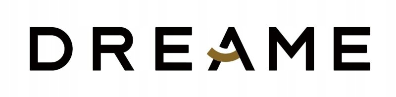 Logo z napisem \'DREAME\', gdzie litera \'A\' ma złoty łuk nad nią.