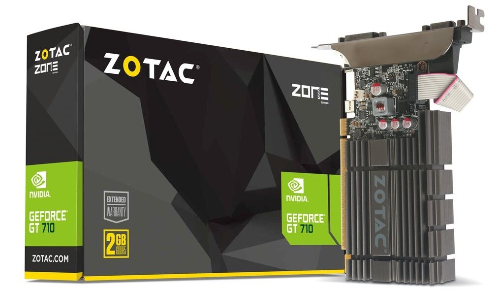 Karta graficzna ZOTAC GeForce GT 710 Zone Edition 2GB - wygląd ogólny opakowanie niskoporfilowa karta graficzna zwiększa wydajność komputera energooszczędna