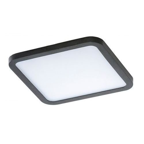 Kwadratowa oprawa sufitowa LED o płaskim profilu i czarnej ramce, z białym panelem świetlnym.