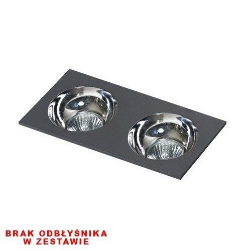 Obraz przedstawia oprawę wpuszczaną z dwoma okrągłymi reflektorami na prostokątnej podstawie. Na dole widoczny jest tekst: \'BRAK ODBŁYŚNIKA W ZESTAWIE\'.