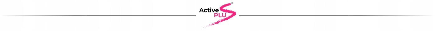 Logo z napisem \'Active PLUS\' z różowym elementem graficznym w kształcie litery \'S\'.