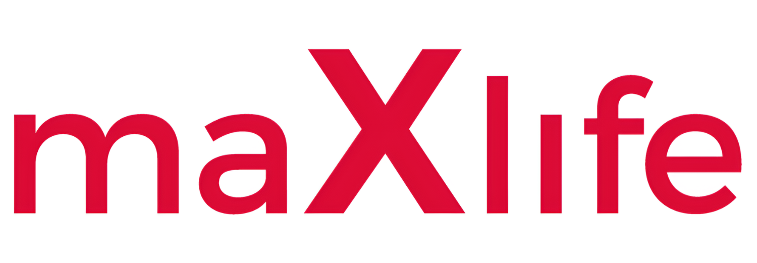 Logo z napisem \'maXlife\' w czerwonym kolorze na białym tle.