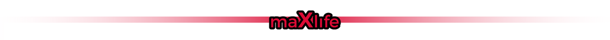 Logo z napisem \'maXlife\' na tle czerwonej linii gradientowej, która rozmywa się na końcach.