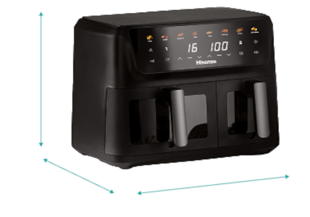 Air Fryer Frytkownica beztłuszczowa HISENSE HAF3300DHCD 11l z podwójnym koszem Wygodna konstrukcja Moc 3300 W wymiary waga