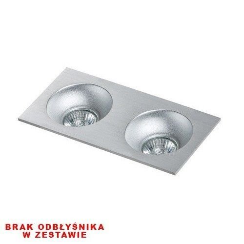 Prostokątna oprawa wpuszczana z dwoma okrągłymi reflektorami. Tekst na dole: \'BRAK ODBŁYŚNIKA W ZESTAWIE\'.