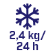 Ikona przedstawia niebieski symbol płatka śniegu z tekstem \'2,4 kg/24 h\' poniżej.
