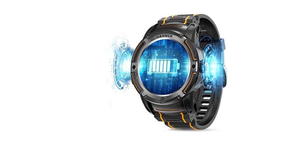 Smartwatch HAMMER Watch Plus  ekran bateria czujniki zdrowie sport pasek ładowanie pojemność rozdzielczość łączność sterowanie krew puls rozmowy smartfon aplikacja 