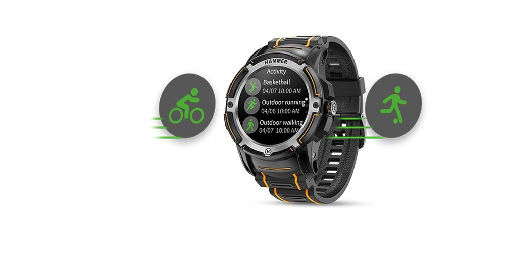Smartwatch HAMMER Watch Plus  ekran bateria czujniki zdrowie sport pasek ładowanie pojemność rozdzielczość łączność sterowanie krew puls rozmowy smartfon aplikacja 