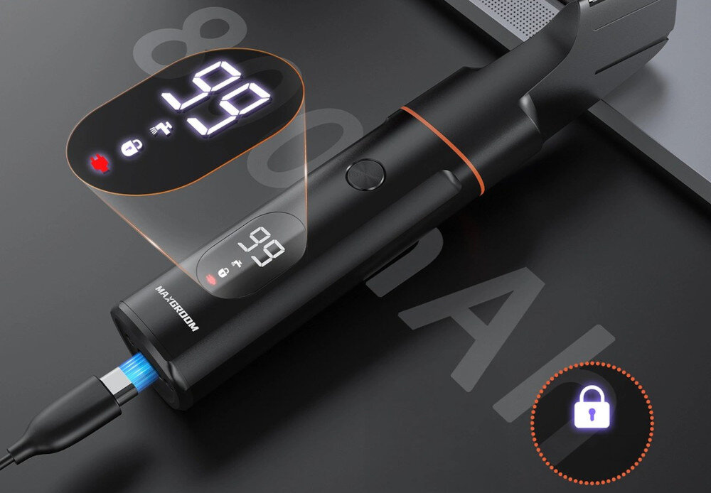 Trymer MAXGROOM LK-881 zdjęcie lifestyle Wyświetlacz LED Bateria o pojemności 800 mAh Regulowana nasadka grzebieniowa długość cięcia w zakresie od 1 do 9 mm