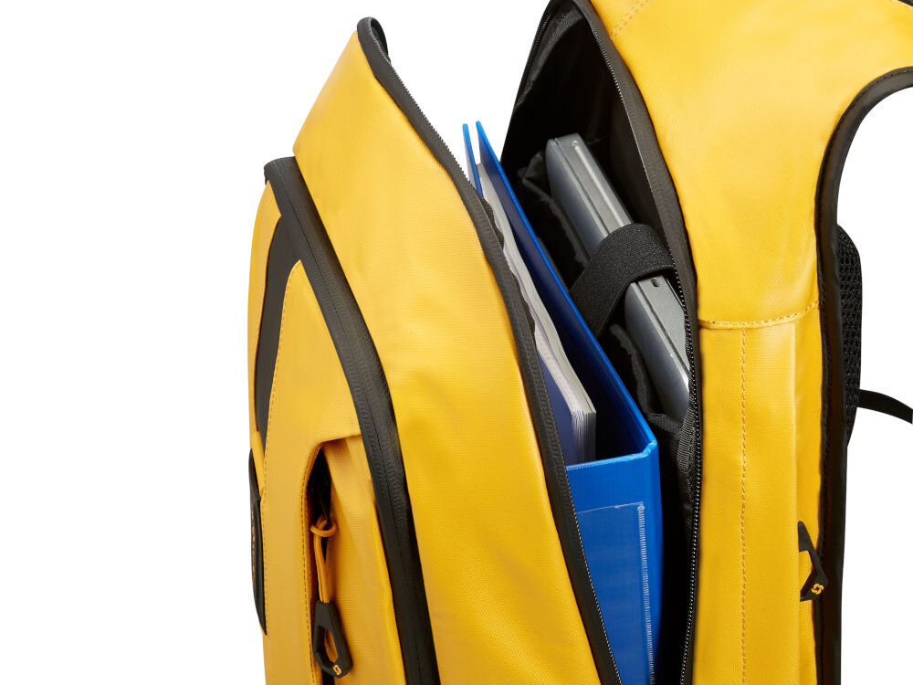 Plecak na laptopa SAMSONITE Paradiver L+ 15.6 cali żółty wymiary 43 x 31 x 24 cm pojemność 24 l waga 0,8 kg wykonany z wytrzymałego odpornego na uszkodzenia mechaniczne poliestru