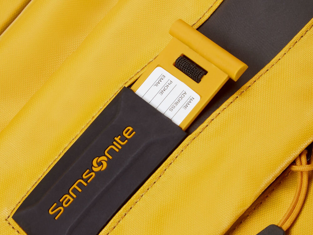 Plecak na laptopa SAMSONITE Paradiver L+ 15.6 cali żółty dwa zamki górny uchwyt dla łatwego przenoszenia zintegrowana etykieta identyfikacyjna pętla na długopisy