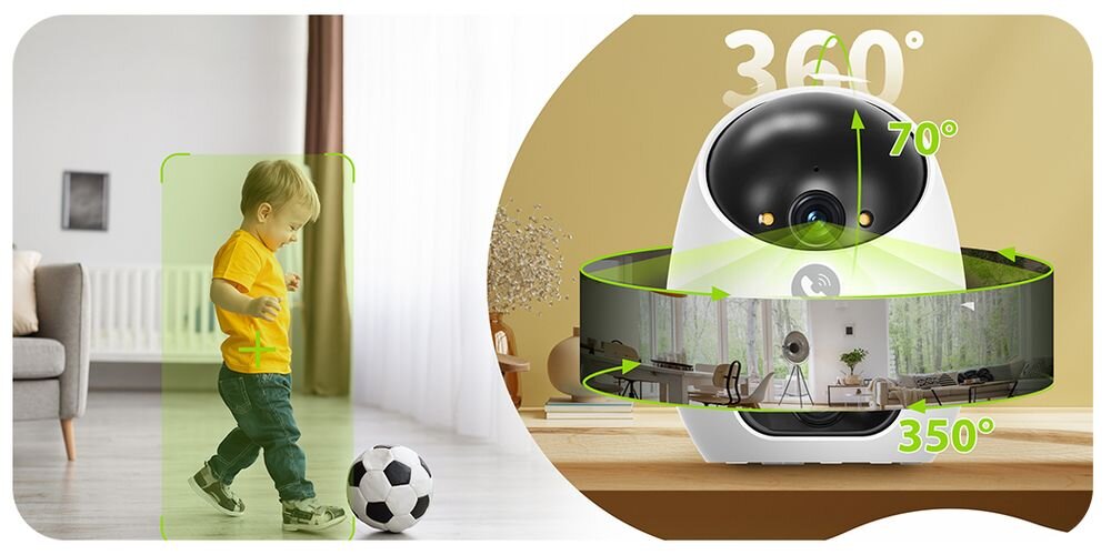 Kamera EZVIZ Beans View D220 Dual 3K, Wewnętrzna, Wi-Fi / Bluetooth, Kamera obrotowa, inteligentne, śledzenie, detekcja, osób, Śledzenie ruchu dziecka przez obrotową kamerę.