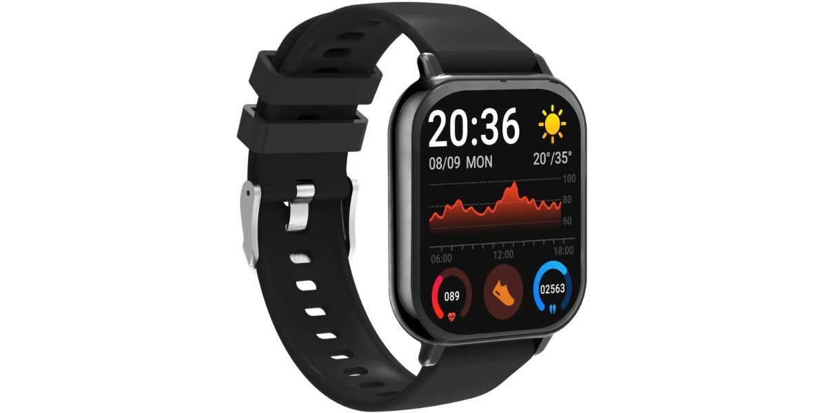 Smartwatch DENVER SWC-176B Czarny na białym tle.