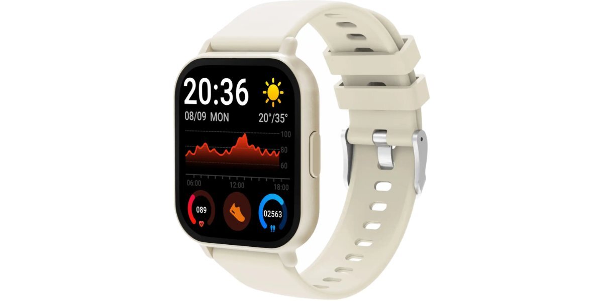 Smartwatch DENVER SWC-176BE Beżowy na białym tle.