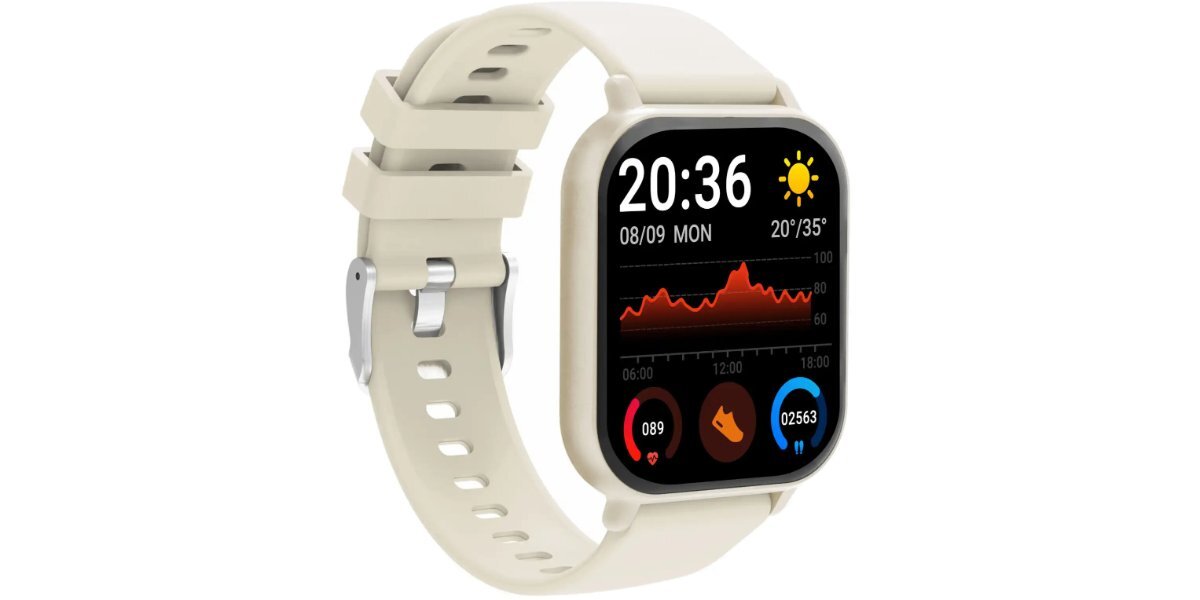 Smartwatch DENVER SWC-176BE Beżowy na białym tle.