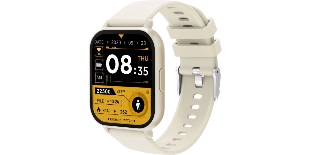 Smartwatch DENVER SWC-176BE Beżowy na białym tle.
