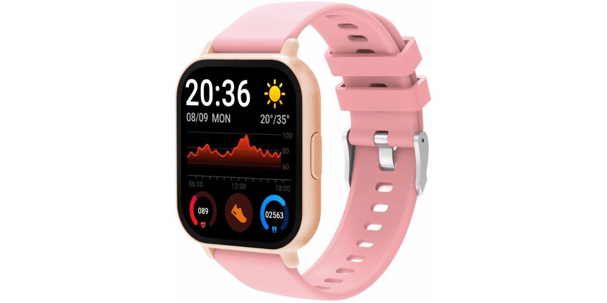Smartwatch DENVER SWC-176RO Różowy na białym tle.