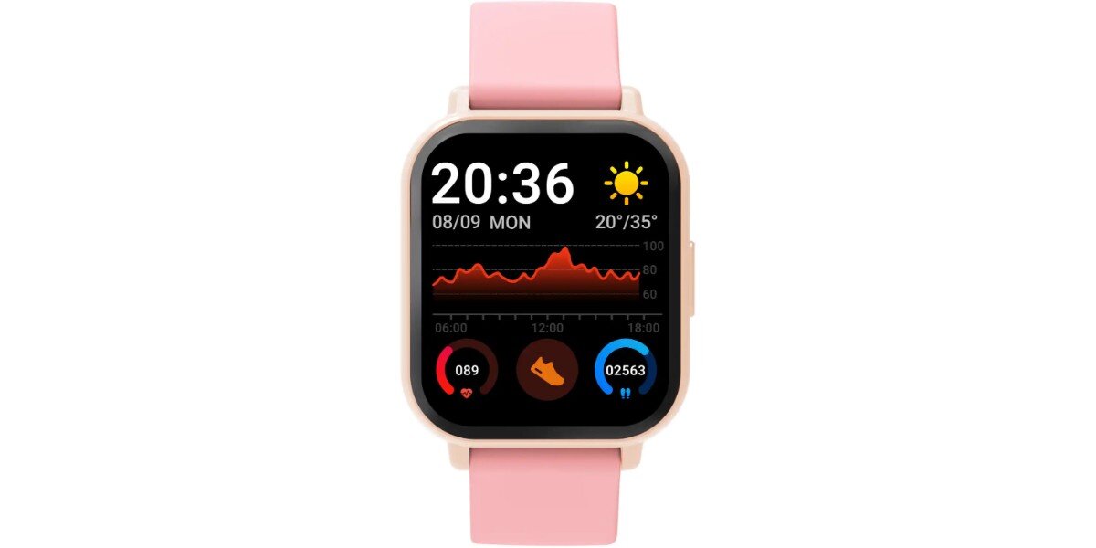 Smartwatch DENVER SWC-176RO Różowy na białym tle.
