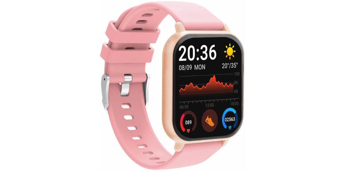 Smartwatch DENVER SWC-176RO Różowy na białym tle.