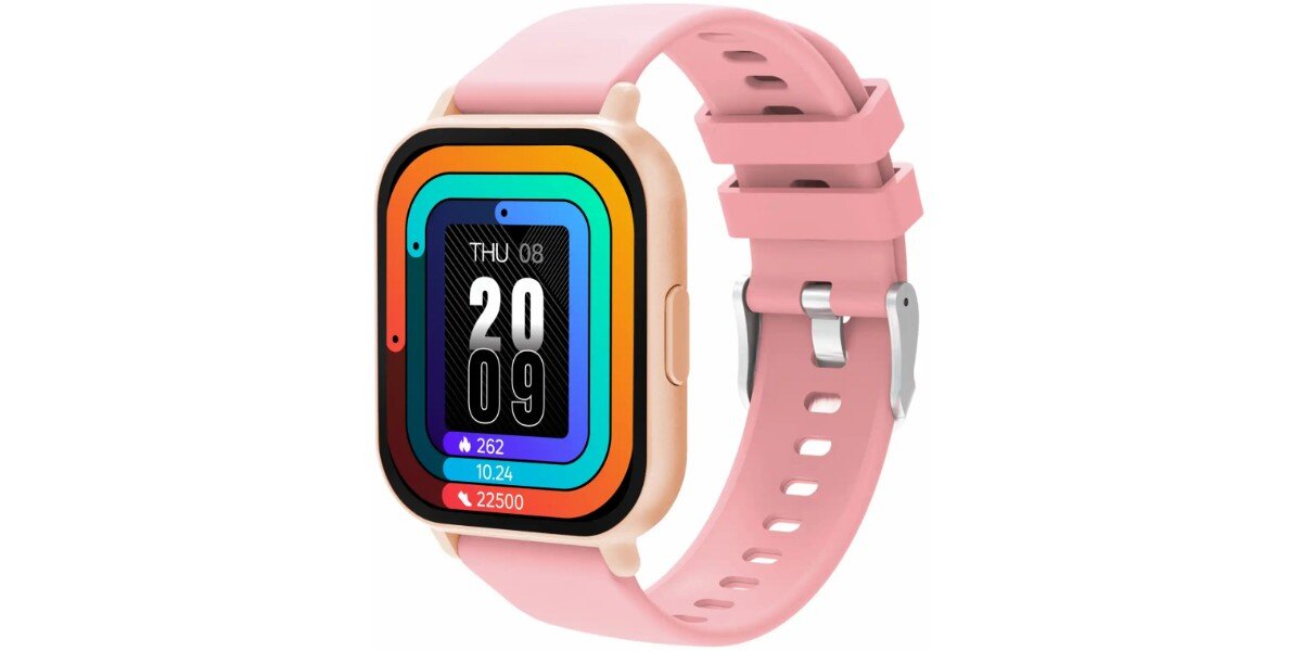 Smartwatch DENVER SWC-176RO Różowy na białym tle.