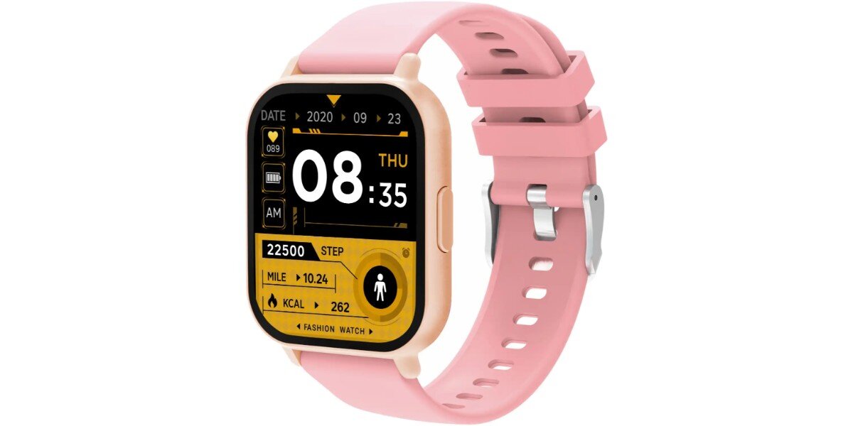 Smartwatch DENVER SWC-176RO Różowy na białym tle.