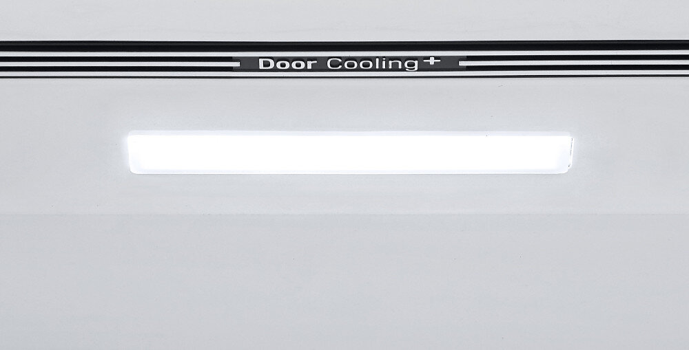 Na obrazie widoczny jest fragment lodówki z napisem \'Door Cooling+\'.