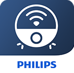 Ikona przedstawia stylizowany rysunek robota sprzątającego z symbolem Wi-Fi nad nim. Poniżej znajduje się napis \'PHILIPS\'.