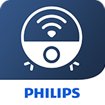 Ikona przedstawia stylizowany rysunek robota sprzątającego z symbolem Wi-Fi na górze. Na dole widnieje napis \'PHILIPS\'.