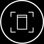 Ikona przedstawia biały symbol prostokąta otoczonego czterema narożnikami w białym okręgu na czarnym tle.