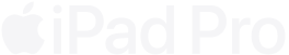 Logo Apple iPad Pro w kolorze białym na czarnym tle.