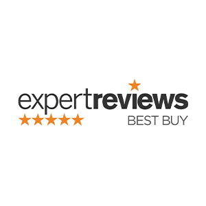 Logo z napisem \'expertreviews\' oraz pięcioma pomarańczowymi gwiazdkami poniżej, obok napis \'BEST BUY\'.