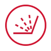 Czerwony symbol przedstawiający otwartą pokrywę z unoszącymi się kropelkami, otoczony okręgiem.