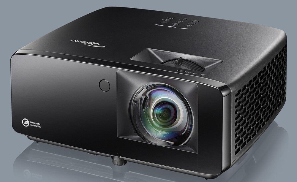 Projektor laserowy OPTOMA UHZ67 4K UHD krótki rzut duży obraz, projektor na szarym tle