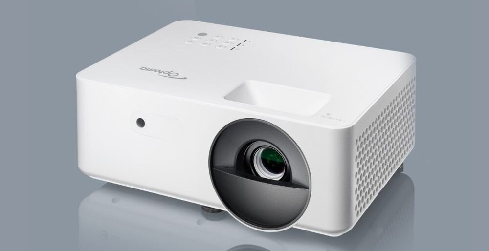 Projektor OPTOMA LH351 Full HD 1080p technologia 4LED jasność 3500 lumenów, projektor na szarym tle