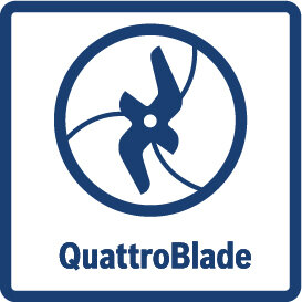 Ikona przedstawia symbol czteroramiennego ostrza w okręgu z napisem \'QuattroBlade\' poniżej.