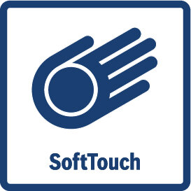 Ikona przedstawia symbol dłoni z okręgiem oraz napis \'SoftTouch\' w kolorze niebieskim.