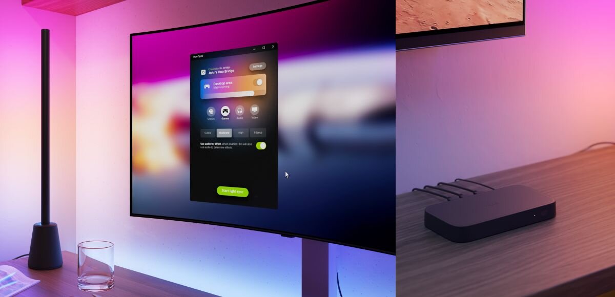 Lampa PHILIPS HUE Play 929004320901 Bluetooth, Zigbee, synchronizacja, HDMI, Bridge, rozrywka, Synchronizacja oświetlenia z ekranem monitora.