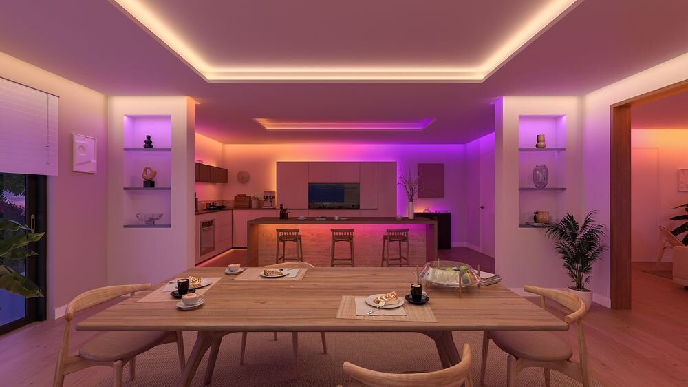 Taśma LED PHILIPS HUE 929004297102 2 m Bluetooth/ZigBee, kolory, płynne, przejścia, światło, Kolorowe oświetlenie akcentowe w jadalni i kuchni.
