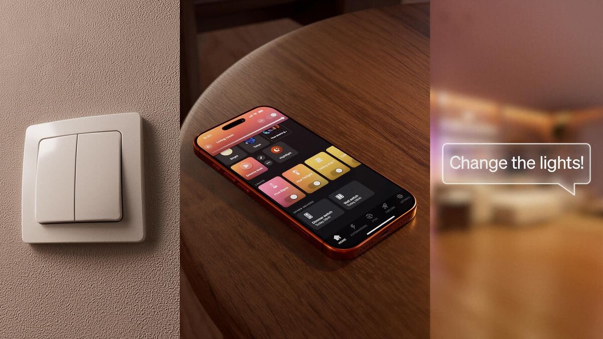 Moduł przełącznika ściennego PHILIPS HUE 929004297003, tradycyjny, włącznik, inteligentne, oświetlenie, Trzy sposoby sterowania: włącznik, smartfon i głos.