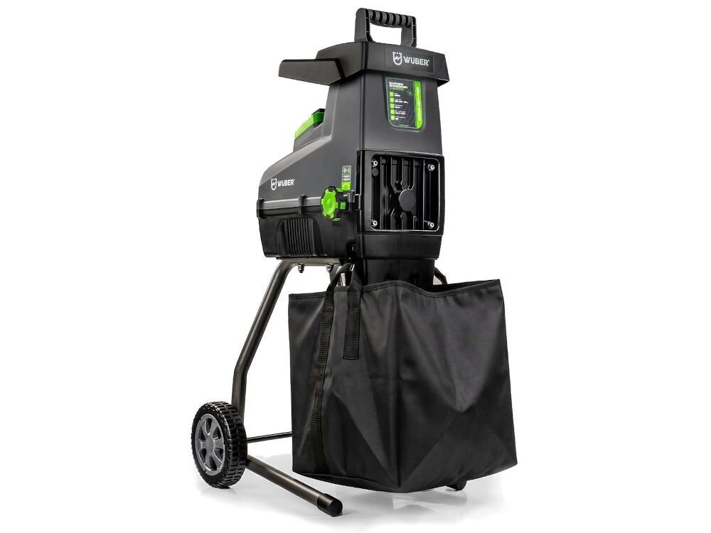 Rozdrabniacz do gałęzi WUBER W94203 elektryczny 2800W średnica cięcia 44mm, frez, gilotyna, ściółka, kompost, Rozdrabniacz do gałęzi z pojemnikiem i kołami transportowymi.