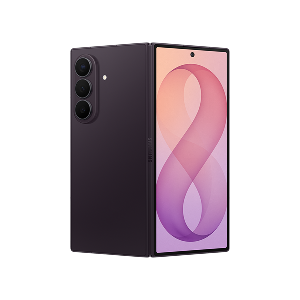 Packshot Galaxy Z Fold8 Ultra w kolorze fioletowym Smartfon w kolorze fioletowym z dużym, składanym ekranem wyświetlającym grafikę z cyfrą 8. Na tylnej obudowie widoczne są trzy obiektywy aparatu.