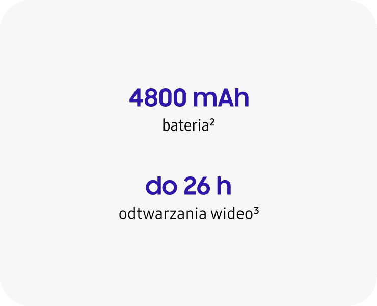 Na białym tle widnieje tekst: \'4800 mAh bateria²\' oraz \'do 26 h odtwarzania wideo³\'.