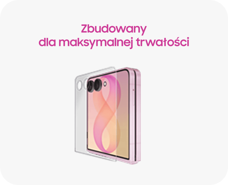 Obraz przedstawia różowy smartfon z przezroczystą obudową. Na górze widnieje tekst: \'Zbudowany dla maksymalnej trwałości\'.