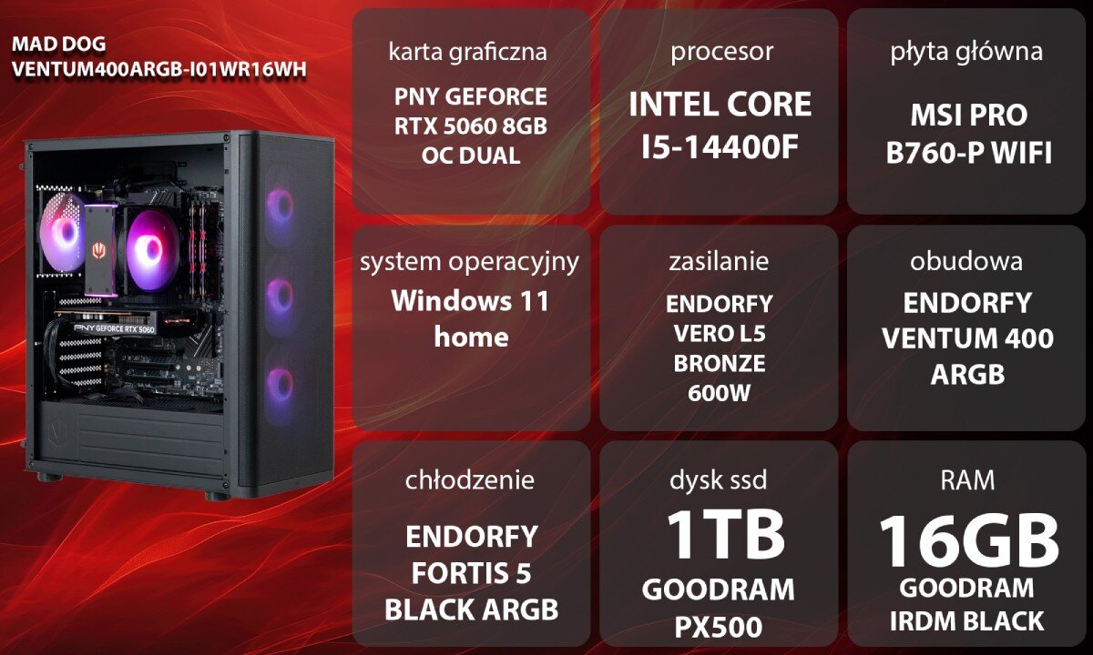 Osoba siedzi przy biurku, używając komputera stacjonarnego z podświetlaną klawiaturą i słuchawkami na głowie. W tle widoczne jest żółte logo w kształcie strzałki skierowanej w prawo.